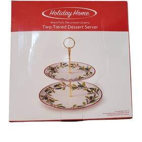 Holiday Home 041226489224 New Fine China Two Tiered Tidbit Or Dessert Server 12 Inch Christmas