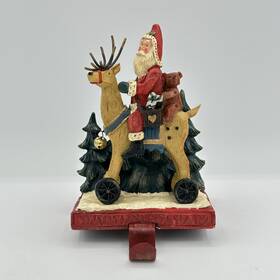 Holiday Home 671920139783 Santa On Reindeer Woodland Christmas Stocking Hanger Pine Trees