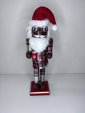 Holiday Home 888777033793 14 Inch Christmas Eve Ethnic Santa In Pajamas With Hot Cocoa Nutcracker African