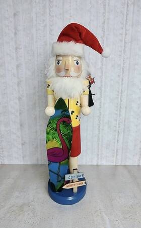 Holiday Home 888777198959 Santa Hawaiian Surfer Beach Nutcracker Flamingo Surfboard Wood 14 Inch Christmas