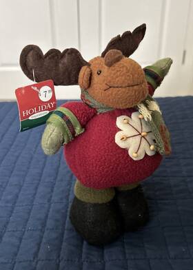 Holiday Inspirations 049696676502 Christmas Moose Plush Knit Scarf Snowflake Sweater Decor