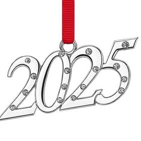 30076 Holiday Jingle Christmas Ornament 2025 Metal Year With Clear Diamond Silver