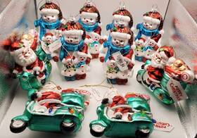 Holiday Lane 194136426008 Lot Of 10 Hand Blown Christmas Ornaments - Santa On Motor Scooter And Snowman