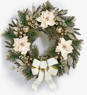 Holiday Lane 194137875386 Opulence Floral Bow Wreath Macys Exclusive Christmas Decor