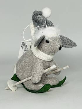 Holiday Lane 733003470319 Macys Cozy Christmas Gray Skiing Mouse Ornament Fabric Set Of 3 New