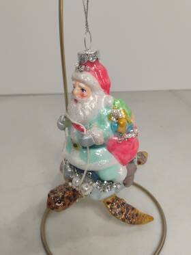 Tt19000024 Holiday Lane Christmas Glass And Glitter Santa Riding Sea Turtle Ornament Beaded Pearl