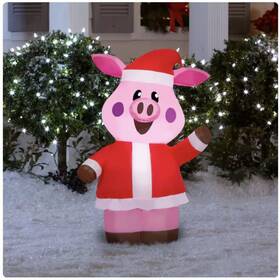 5967898 Holiday Living 191245836308 Inflatable Decor Outdoor 3.5-ft Led Pig In Santa Suit Christmas -5967898