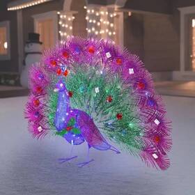 Holiday Living 445031790729 3ft Twinkling Christmas Peacock Tinsel Led Yard Art Decoration New