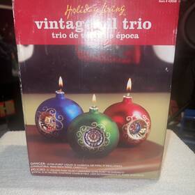 7635440254 Holiday Living Nib 3 Vtg. Oil Trio Lamps Indent Both Sides Christmas Balls