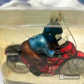 Holiday Living 873630000029 Vtg Motorcycle Racer Christmas Ornament By Magic Hand Blown Glass