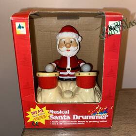 Holiday Moments 049022244924 Chain Song Santa Animated Playing Bongos Christmas Musical Drummer Vintage