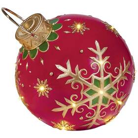 1487527-snwflk Holiday Ornament Oversized Red Christmas With Led Gold Snowflakes Lights