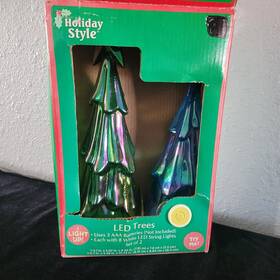Holiday Style 430001156893 Christmas Trees Ornament Lighted Battery Operated Green Blue Plastic Table Top