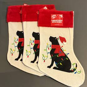 Holiday Style 430002094286 3 18 Inch Christmas Stockings Red Faux Fur Trim Top Black Lab Dog New