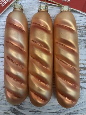 Holiday Style 430002108525 Christmas Tree Ornament Bread Loaf French Baguette Lot Of 3 Glass New Novelty