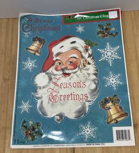 Holiday Style 806008709880 Vintage Santa Christmas Window Reusable Vinyl Clings Decor Stickers Winter Nos