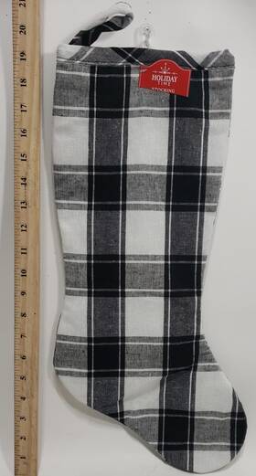 Holiday Time 018697754786 Upscale Christmas Stocking 18 Inch White And Black Buffalo Check
