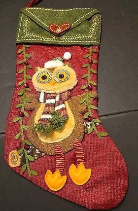 Holiday Time 020972014775 18 Inch 3d Owl Christmas Stocking W Envelope Pouch Felt Burlap Glitter