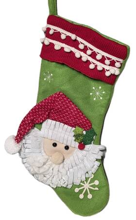 Holiday Time 020972021322 Christmas Stocking 3-d Santa Clause And Snowflakes Red Green
