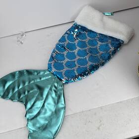 Holiday Time 020972024293 Reversible Aqua Silver Sequin Mermaids Tail Christmas Stocking 21 Inch