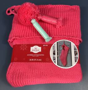Holiday Time 020972034858 36 Inch Jumbo Christmas Stocking Knit Pink Pom Decor 2022
