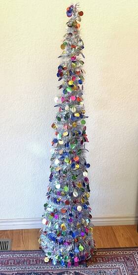 Holiday Time 032887151292 Christmas Pop-up Tinsel Tree 5ft Collapsible Artificial With Stand Colorful
