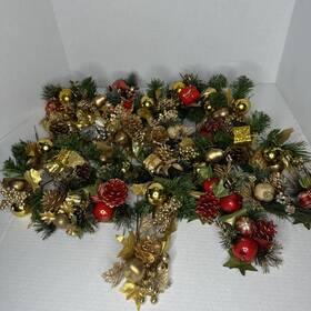 Holiday Time 034342376400 28 Artificial Pine Stems Christmas Decor Pinecones Drums Gift Box Gold Green Red