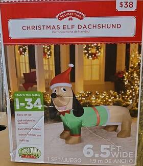 Holiday Time 086786359594 Airblown Inflatable Christmas Elf Dachshund Dog 6.5 Feet Long