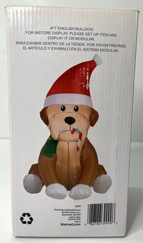 Holiday Time 086786399996 Inflatable 4 Ft English Bulldog With Candy Cane Lights Christmas