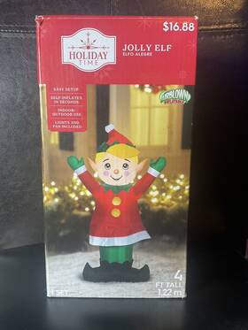 Holiday Time 086786997581 Christmas Inflatable Jolly Elf Red 4 Ft Tall