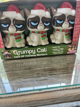 Holiday Time 090727462021 New / In Box/christmas Grumpy Cat /santa Hat/ Pathway Markers Lights /battery