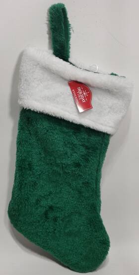 Holiday Time 099794016045 Plush Festive Decoration White Cuff Christmas Stocking Green 16 In