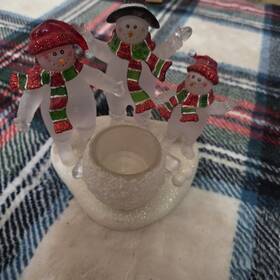 Holiday Time 099794289326 Frosted Christmas Snowmen Trio Votive Candle Holder Winter Soft Glitter Acrylic