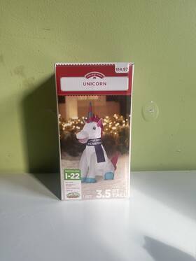 112070 Holiday Time Inflatable Light Up Unicorn Christmas Airblown Outdoor 3.5 Ft Tall