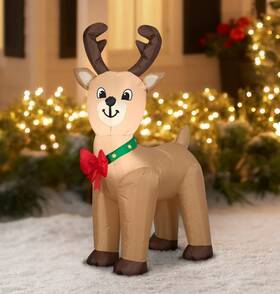 118436 Holiday Time 4 Foot Tall Christmas Inflatable Reindeer Air Blown Led Yard Decoration