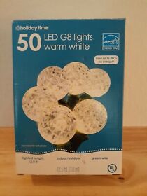 78-560 Holiday Time 12.5 Ft 50 Count Faceted Warm White Led Christmas Lights Green Wire