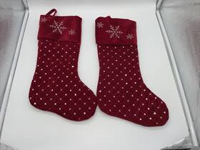 1207946 Holiday Time 2-red Velveteen Silver Sequin Embroidered Snowflake Christmas Stocking