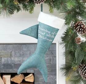 1209118 Holiday Time Christmas Decor Great White Shark Shaped Canvas Stocking 20ft