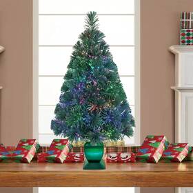 Holiday Time 191245193517 32 Inch Green Fiber Optic Christmas Tree Colors Continuously Change New