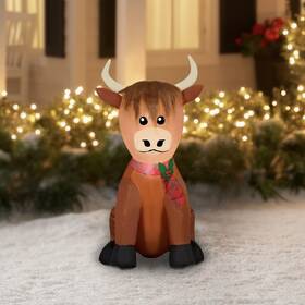 Holiday Time 191245816744 Christmas Highlander Cow 3.5 Ft Holly Scarf Airblown Inflatable New