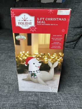 Holiday Time 191245816980 3ft Christmas Seal With Holly Berry Scarf Airblown Inflatable New