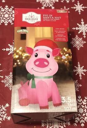 Holiday Time 191245827177 2023 Christmas Pink Pig In Santa Hat Airblown Inflatable 3.5ft New