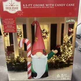 Holiday Time 191245835516 New Christmas Airblown Inflatables Yard Decoration Gnome With Candy Cane 6.5 Ft