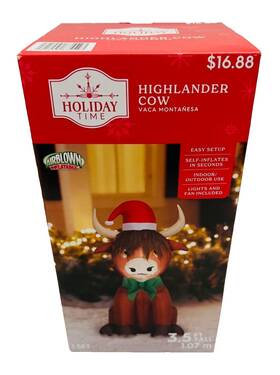 Holiday Time 191245835523 New Highlander Cow 3.5 Ft. 1.07 M Tall Xmas Airblown Inflatable