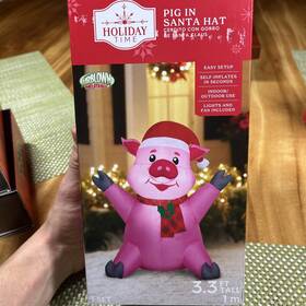 Holiday Time 191245835547 Airblown Inflatables 3.5 Foot Christmas Pig In Santa Hat Decoration