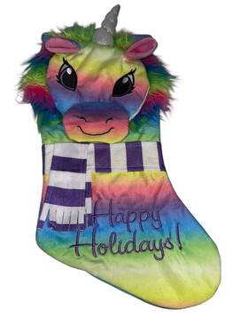 Holiday Time 193849001137 Girls Colorful Unicorn 3d Christmas Stocking Happy Holidays