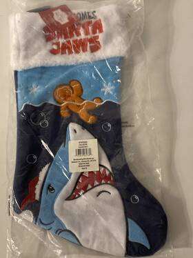 Holiday Time 193849039789 Here Comes Santa Jaws Christmas Stocking 20 Inch Gingerbread Man Shark Nwt Rare