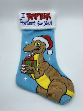 Holiday Time 193849050807 Inch I Raptor Present For You Blue Stitched Dinosaur Christmas Stocking 19