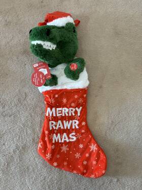 Holiday Time 195511196424 Musical Dinosaur Stocking New Sings Rockin Around The Christmas Tree