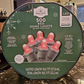103.7 Holiday Time 195546009706 500 Count Red Led Dome Christmas Lights Green Wire Ft New